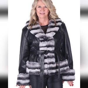 Lambskin Leather Jacket With Rex Rabbit Fur